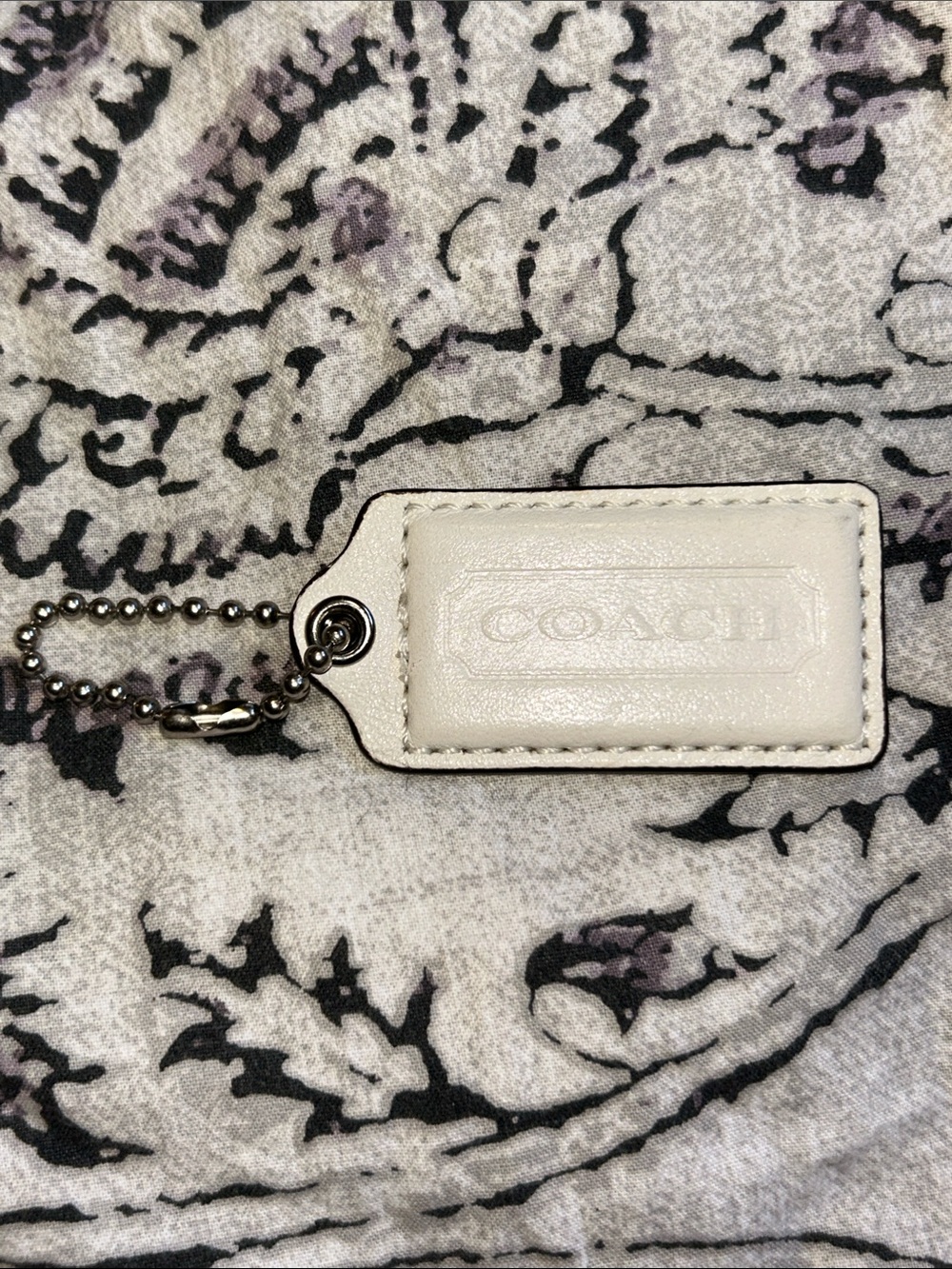 Coach White Leather Logo Tag with Metal Ball Chain